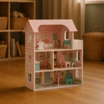 Casita de Muñecas Rosada - 3 Pisos con 8 Muebles